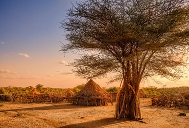Huttes dans le village Hamer en Ethiopie