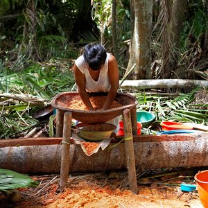 Femme Warao en train de faire du pain Venezuela