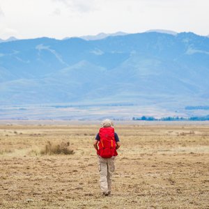 Randonneur dans le désert de Gobi, Mongolie