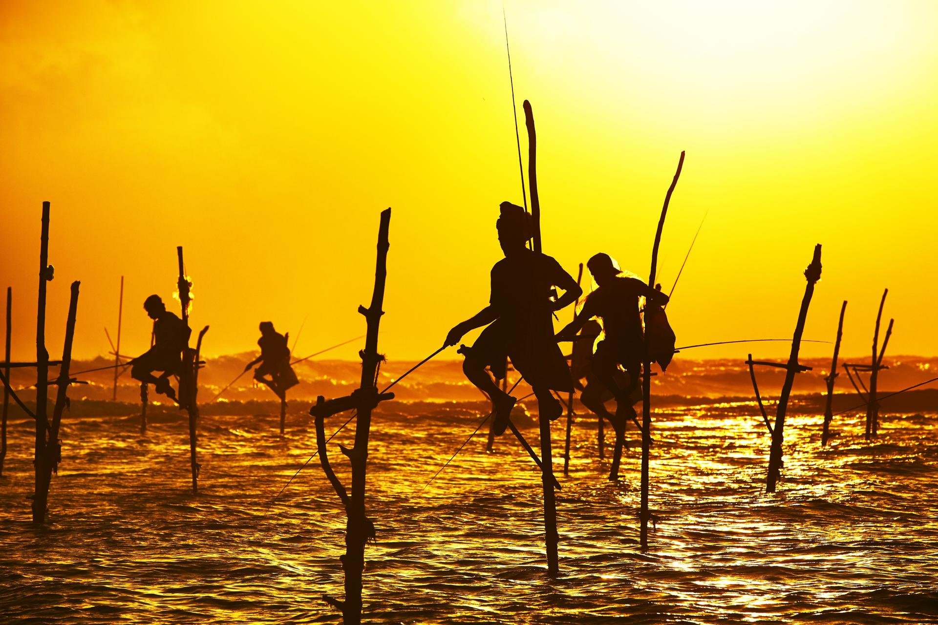 Pêcheurs coucher de soleil à Galle   Sri Lanka