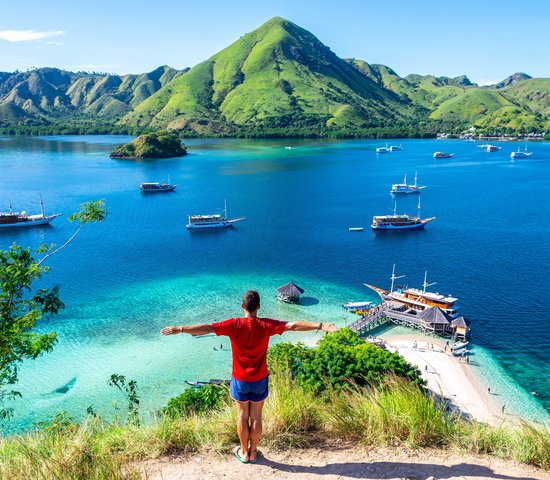 vue de l'île kelor sur le parc national de komodo, indonésie