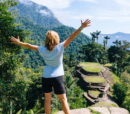 Vue panoramique sur les terrasses de la Cité Perdue (Ciudad Perdida) dans la Sierra Nevada de Sante Marta